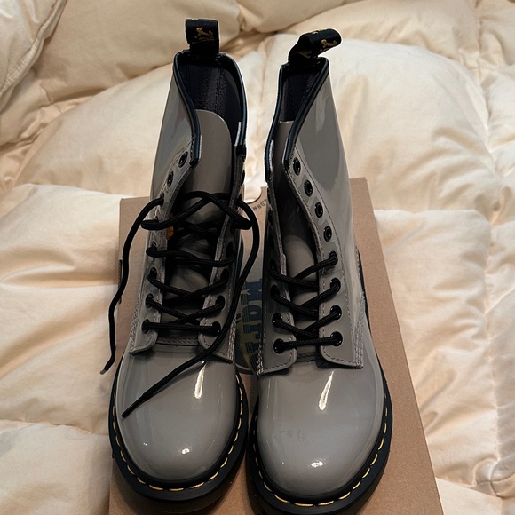 Dr. Martens Shoes - Dr. Martens 1460 Gray Patent Leather Boots NIB